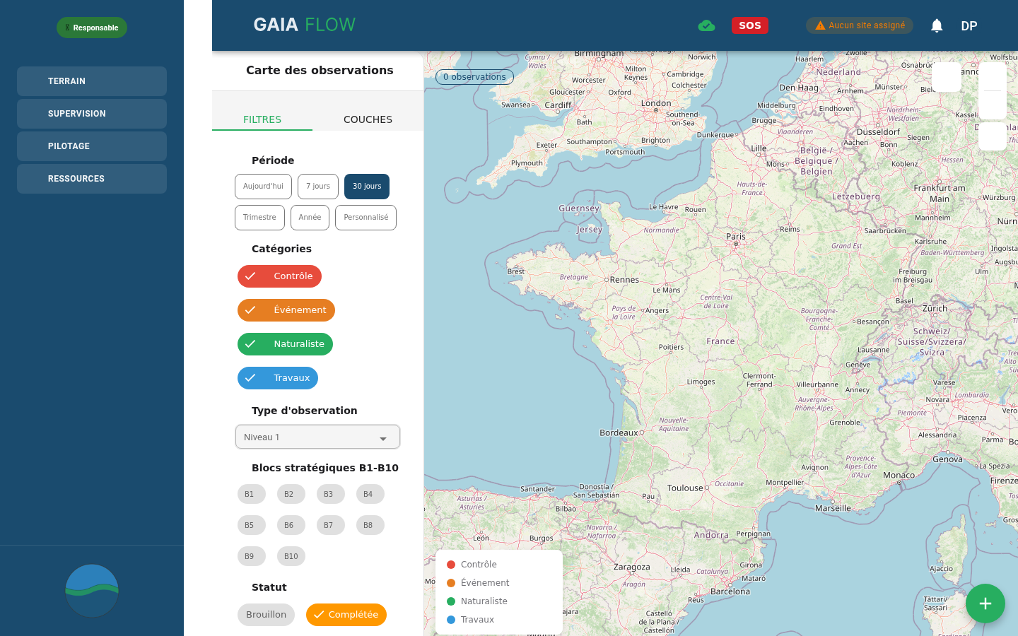 Carte des observations