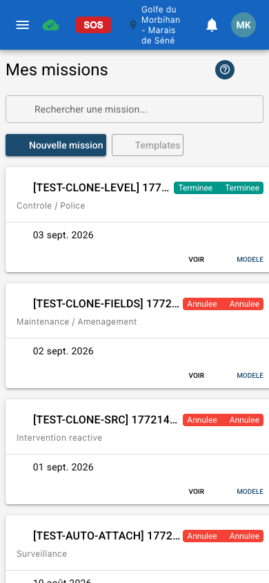 Mes missions — Liste et templates